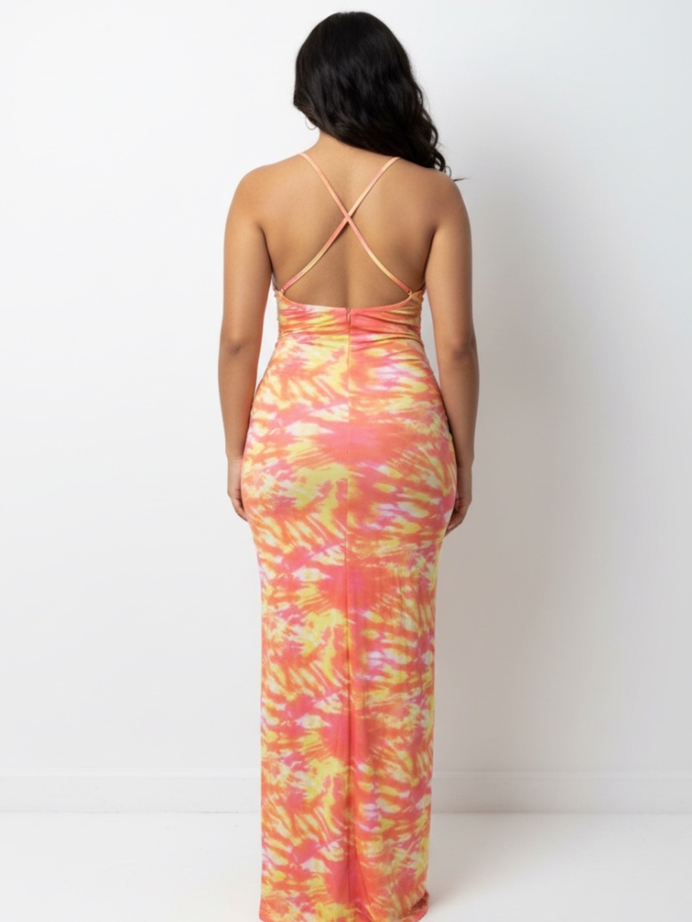 NEW DEREON Tye Dye plus size print Maxi Rhinestone  open back dress 3X